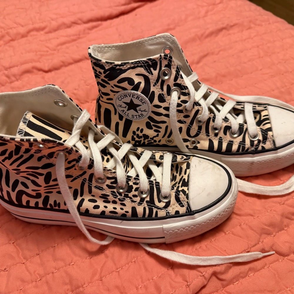 Converse Black and Cream Patterned High-Top Sneakers